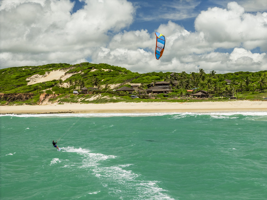 Kitesurfing on an emerald-green lagoon in the Northeast
