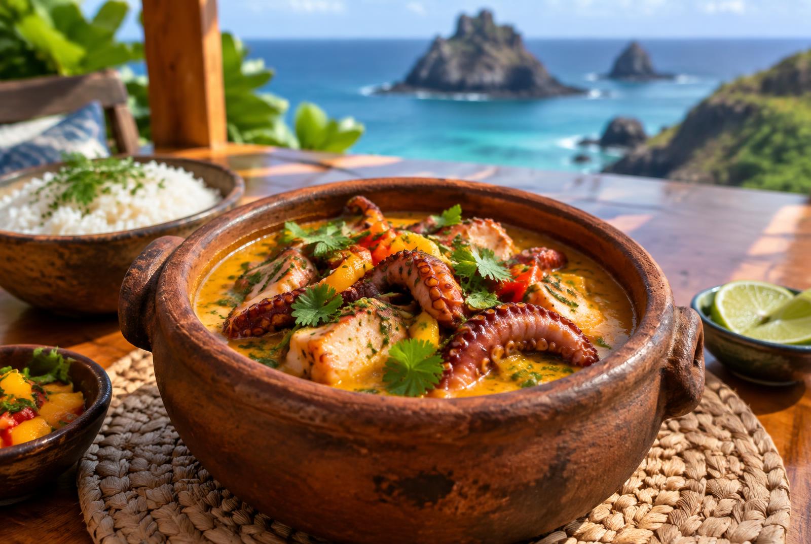 Island flavours: octopus moqueca prepared with local ingredients